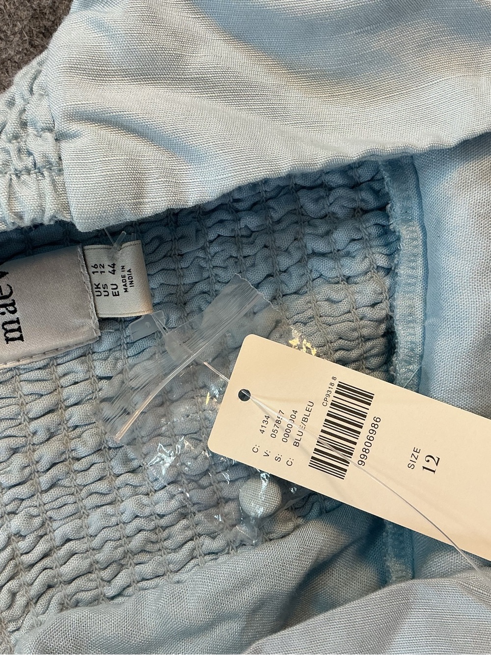 Anthropologie Linen Blend Bubble Light Blue Embroidered Halter Romper with Belt - Picture 4 of 5